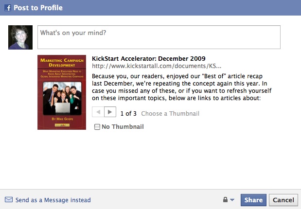 Facebook KickStart Share Example